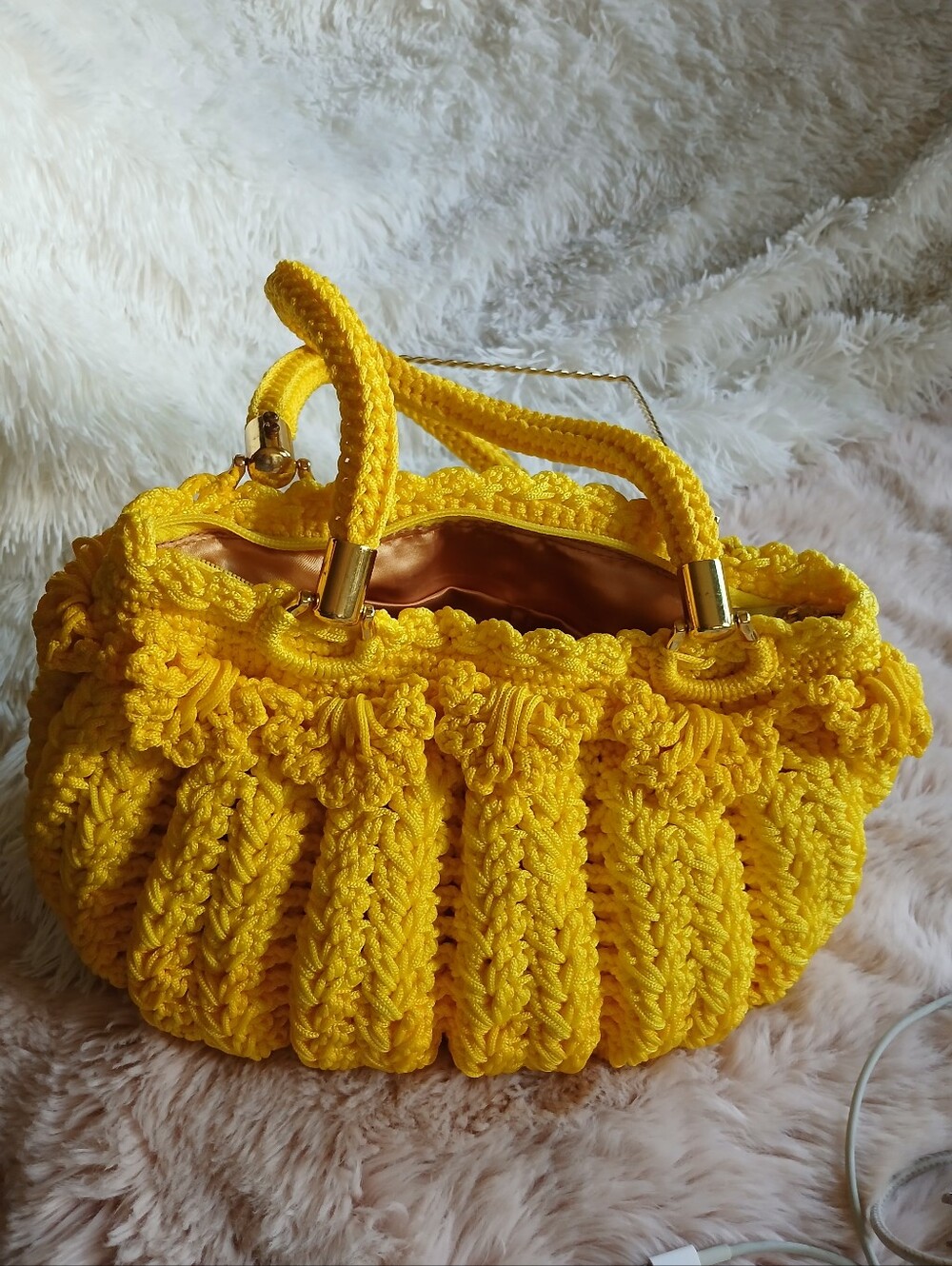 Handmade Yellow Crochet Tote Bag - Bright Yellow Women's Bag